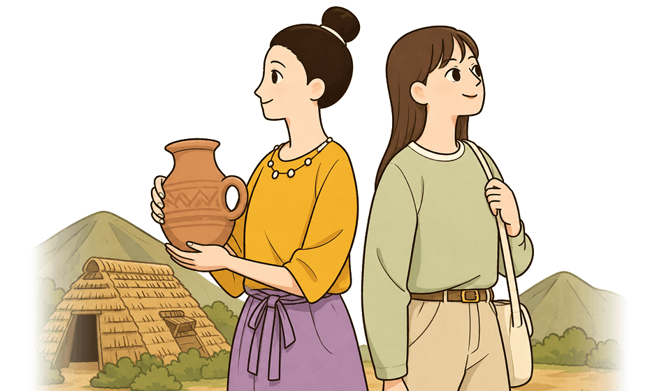 街歩きしながら歴史を追体験する周遊型謎解きのイラスト